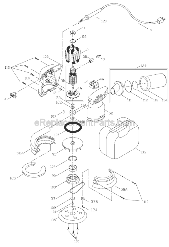 Page A Diagram and Parts List for 333VS Type 1 Porter Cable Sander Polisher